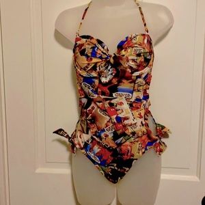 Agent Provocateur RARE Sexy Comic Print One Piece with cutouts on sides